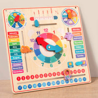 Wooden Calendar Clock Hands-on Learning All in One Calendar Board Hands-On Educational Influenced Educational Toy for Young Children, Homeschool