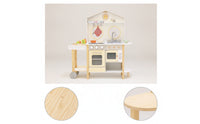 Wooden Play Kitchen with Accessories Realistic Toy Kitchen Set with Pots and Pans Interactive Wooden Play Cooking Set for Kids, Preschoolers, Daycare