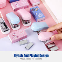 Mini Stapler, Cute Cartoon Stationery Set, Portable, Small, Macaron Colors