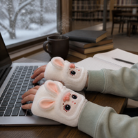 Cute Half-Finger Flip-Top Gloves for Winter, Thickened Plush Lined Warm Writing Gloves for Students and Office