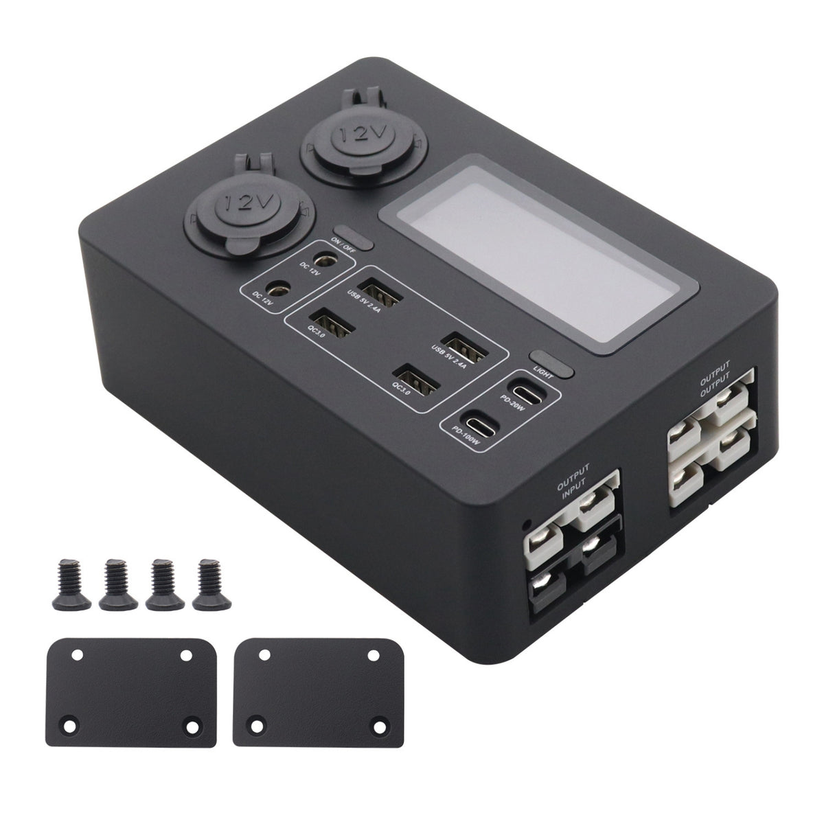 QC 3.0 12V Power Box with LCD Display Multifunctional Power Distribution Box with LED Display Compact Fast Charging for Campers, DIYers, Camping, Vans, Boats, Cars