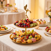 Two-Tier Tray Stand Round Tiered Tray Stand Space-Saving Food Presentation Plate for Hosts, Countertops, Event Displays