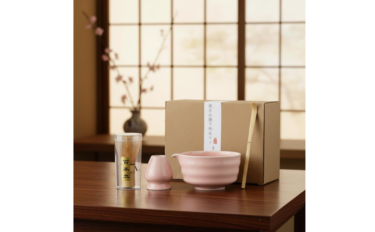 4 Pieces Ceremonial Tea Set Food-Grade Ceramic Matcha Bowl Whisk Set Handcrafted Teaware for Beginners, Home Cafe