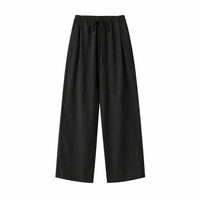 Ladies Wide Leg Trousers with High Waist Drawstring for Women, Barrel Fit Design for Casual Everyday Wear, Polyester Material with Shape Retention