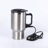 Car Mug with Cigarette Lighter Plug Stainless Steel Heated Cup for Road Trippers