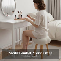 luxuriously soft Texture CumulusShaped Pouf Minimalist visual & aesthetic Round Boucle Pouf Modern Design Vanity Stool adaptable for Makeup fans, young women, Nail Technicians, Bedroom, changing area, Entryway, Office
