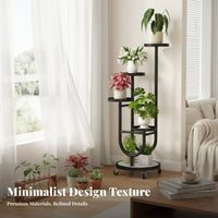 Lockable Casters Multi-Tier Plant Stand with Wheels Sturdy Carbon Steel Metal Plant Stand with Wheels Anti-Rust Rolling Flower Pot Shelf Multifunctional for Balcony, Living Room, Bedroom, Office