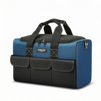 Pair Handles Rectangular Tool Bag Front Pockets Zippered Tool Bag Blue and Black Work Gear Carrier Portable for Worksite, Job Site