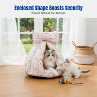 Soft Pet Den Machine-Washable Ribbon-Topped Pet Tent Warm Enclosed Design for Young Felines, Small Dogs, Winter Use, Indoors