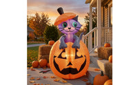 Outdoor Cat in Pumpkin Inflatable Easy to Inflate Inflatable Cat with Pumpkin Festive Yard Decoration Playful for Lawn, Garden, Porch