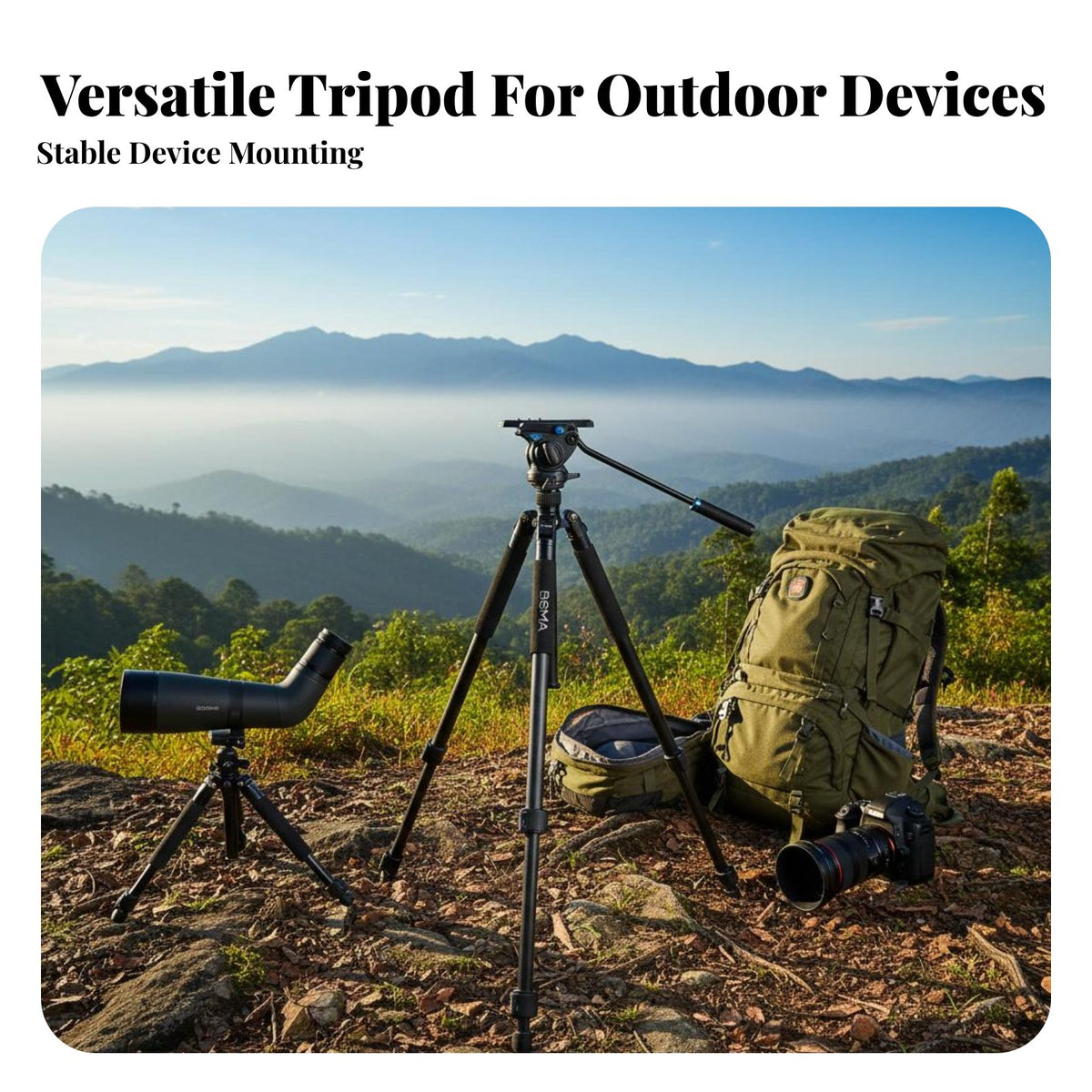 Portable Tele Tripod Non-Slip Feet Bird Watching Tripod 360° Pan Photography Accessory Quick Release Plate for Photographers, Content Creators, Outdoor, Concerts, Travel, Filming