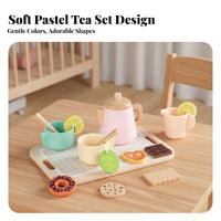 Realistic Design Pretend Afternoon Tea Set Educational Wooden Tea Set Safe Materials Paint for Toddlers, Playhouse