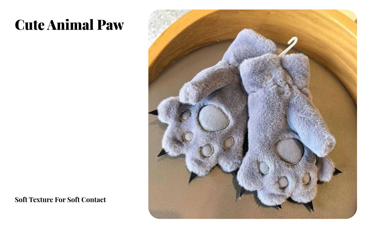 Thickened Furry Cat Claw Gloves Warm Fluffy Cat Paw Gloves Windproof for Students, Adults, Cycling, Halloween Parties, Stage Performances