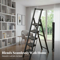 Foldable Design Folding Step Ladder Space-Saving Portable Step Ladder Wide Steps Heavy Duty for Homeowners, DIY Enthusiasts, Seniors, Indoor, Kitchen, Office, Garage