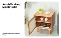 Nordic aesthetic Single-Drawer Woven Table minimalist contemporary Design Nightstand Rattan Weave Accent Bedside Cabinet Natural Wood Finish for Boho Decor lovers, Apartment Dwellers, Homeowners, Small Spaces, Dorm Room, Hallway, Office