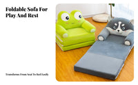 Cute Cartoon Designs creatureShaped Flipflip Sofa Foldable Design Convertible Foam Lounger Soft and Comfortable children's Furniture Ultra-Soft Material for Toddlers, Preschoolers, Parents, Playroom, Nursery, Rest Time, Reading Nook