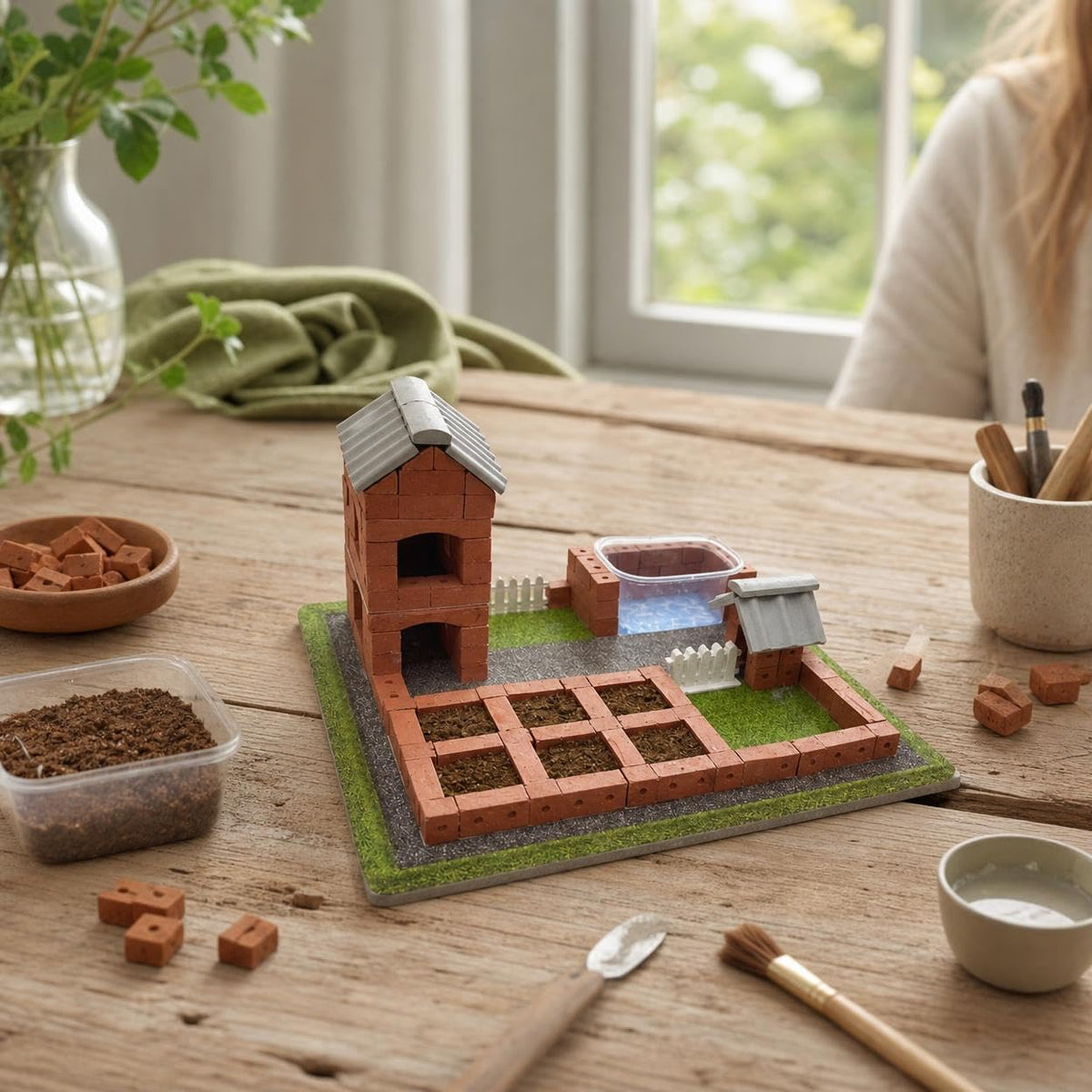 Kids DIY Miniature Brick House Building Kit - Real Bricks Masonry Villa Model Educational Toy