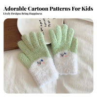 Cold-Proof children's Five-Finger Gloves Soft and Comfortable Cartoon Face Warm Gloves Elastic Fit for Boys, Girls, Cycling, Playing, Hiking