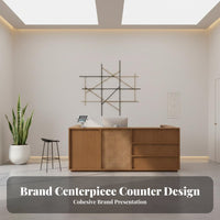 Rattan Reception Desk Large Capacity Storage Boutique Checkout Counter Spacious Desktop Boho Design Front Desk for Office Managers, Lobby