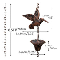 Decorative Hummingbird Rain Chain Antique-Look Metal Rain Chain Hanging Downspout Rust-Resistant for Gardeners, Garden, Porch