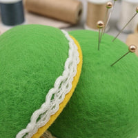 Round Sewing Needle Cushion Yellow Underside Lace-Trimmed Needle Cushion Strap