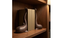 Distressed Finish Sea Mammal-Shaped Bookends Antique Style Sea Mammal Bookends Dark Brown Book Support Matching Pair
