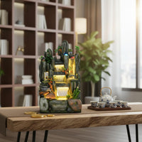 Humidifying Rockery Waterfall Fountain Acts as Humidifier Feng Shui Water Wheel Fountain Natural Landscape Design House Decoration Mini Aquarium for Business Owners, Office, Living Room, Reception Area, Entryway