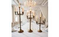 Romantic Atmosphere 5-Arm Candelabra Ornate Design Bronze Candle Stand Wrought Iron Branch Candle Holder Freestanding for Wedding, Dining Room, Party