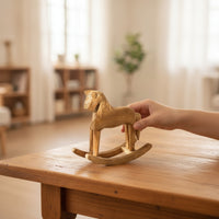 Wooden Rocking Horse Figurine Solid Wood Wooden Rocking Horse Table Decoration Rustic for Collectors, Entryway