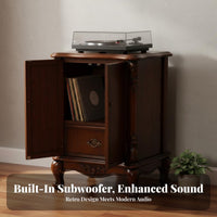 Vintage Phonograph Cabinet Built-in Subwoofer Option Gramophone Base with Drawer Multi-Functional Vinyl Record Storage Table