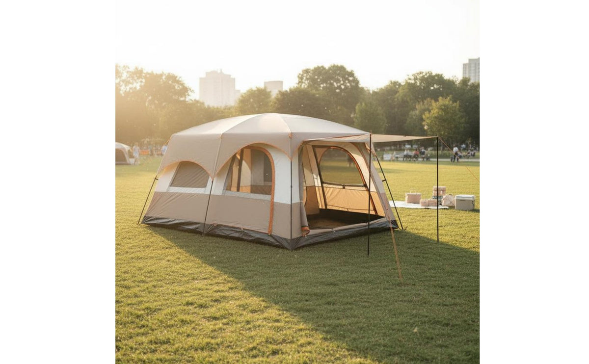 Rainproof Multi-Room Outdoor Tent Sun Protection 2 Room Tent Portable Camping Shelter Foldable for Families, Groups, Picnics, Parks