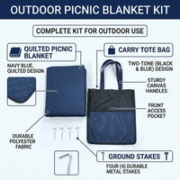 Picnic Blanket and Exercise Mat for Family Picnic, Waterproof Mat and Camping Mat with Ground Stakes, 210x155cm Beach Blanket, 600g with Bag