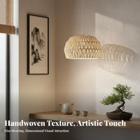 Paper Cord Hanging Shade Natural Texture Woven Hanging Lamp Shade Handmade Rattan Look Lampshade Warm Ambiance for Dining Room