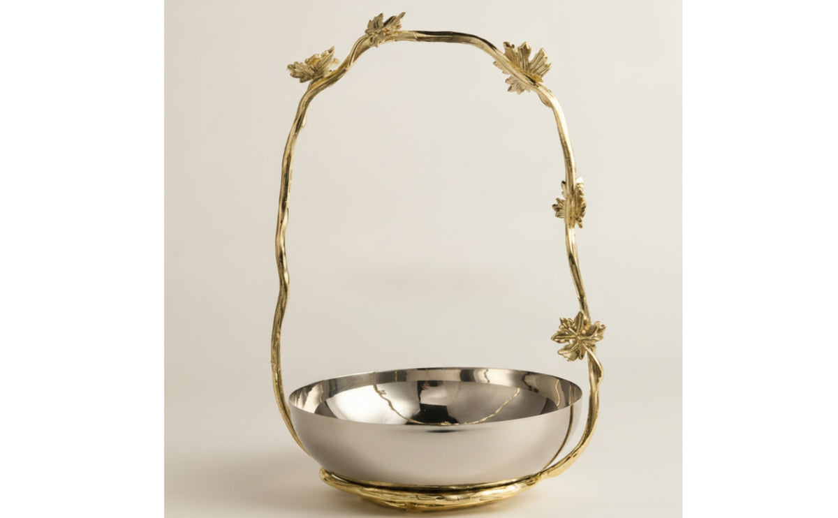 Bowl with Metal Frame Stainless Steel Decorative Tray with Handle Polished
