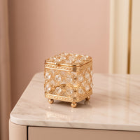 Gold-Tone Jewelry Box with Crystal Embellishments Decorative Jewelry Box with Crystals Ornate Glittering for Women, Vanity, Dresser, Bedside Table