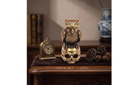 Gold-Toned Owl on Skull Figurine Metal-Finish Owl on Skull Statue Gothic Sculpture Textured for Collectors, Goths, Desk, Bookshelf, Halloween