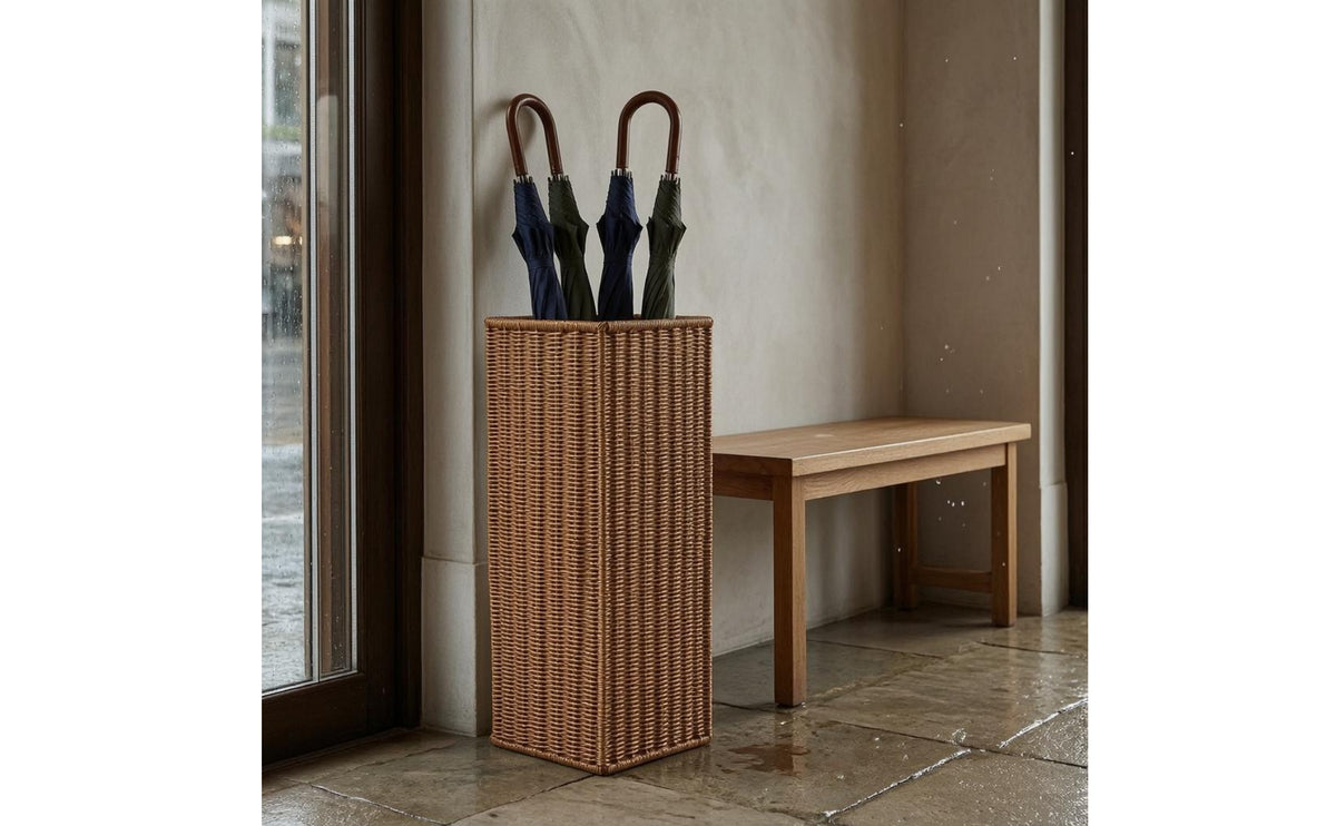 Moisture-Collecting Tray Square Umbrella Stand Iron Frame Rattan Umbrella Stand