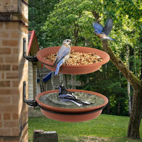 Hanging Bird Feeder with built-in Perch, Outdoor Tray for Garden Decor, Red Garden Bird Feeder for outdoor Bird Feeding and Outdoor Decor