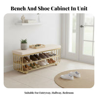 Luxurious Design Upholstered Shoe Rack Bench Padded Seat paded Rack Bench adaptable Use Entryway Seating Multi-Purpose for Apartment Dwellers, Homeowners, Hallway, Mudroom, Bedroom, Living Room