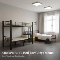 Metal Bunk Bed High Guardrail Metal Bunk Bed Frame Full-Length Guardrails Bedroom Furniture for Students, Adults, Dormitory, Dorm Room Quarters