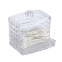 Swab Holder with Bamboo Lid, Clear Acrylic Stackable Diamond Pattern, Bathroom Containers for Vanity Table, Makeup Organiser Set