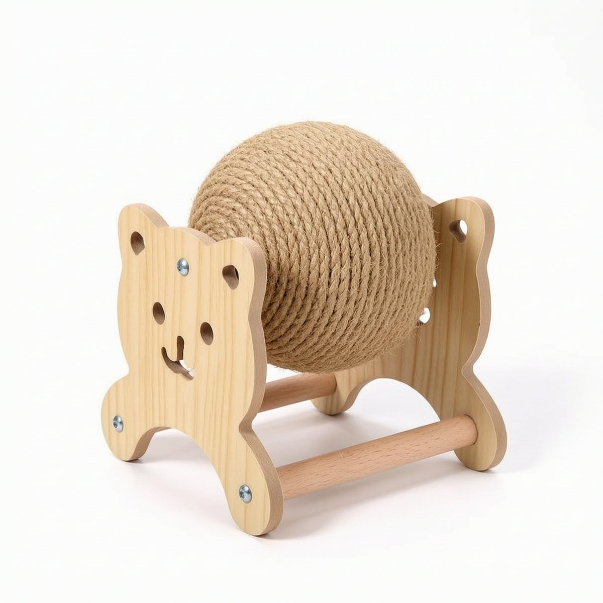 Cat Scratching Toy with Sisal Ball Natural Wood Cat Scratching Ball 360° Rotating Rolling for Cats, Pet Corner, Home