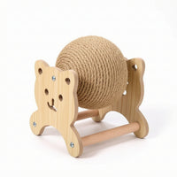 Cat Scratching Toy with Sisal Ball Natural Wood Cat Scratching Ball 360° Rotating Rolling for Cats, Pet Corner, Home