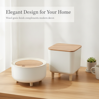 Japanese Style Tall Plastic Trash Can with Wood Grain Finish for Living Room Bedroom Desktop