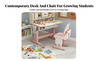 Adjustable Kids Study Desk Set Built-in Book Holder Ergonomic children's Writing Table and Chair Bookstand Included Height Adjustable School Desk Set