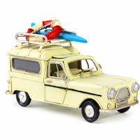 Model Van with Surfboards Diminutive Retro Metal Van Model Nostalgic Ornament for Tabletop