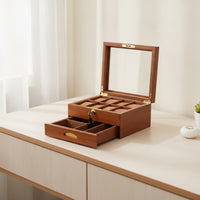 Watch Display Case with Glass Lid Velvet-Lined Watch Display Box Soft Lining for Men, Desk
