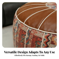 Round Storage Ottoman Stool Textile Bohemian Storage Ottoman Footstool