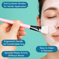 Facial Brush with Soft Nylon Bristles for Spa Treatment, Individually Wrapped Professional Application Tool, Pink Handle 14cm Length