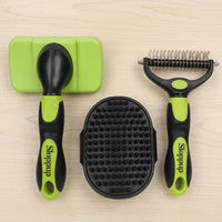 Cat Brush and Pet Hair Remover for Long Haired Dog Grooming, 3-Piece Dog Comb and Bath Brush Set, Massage Glove for Gentle Cat Grooming Care